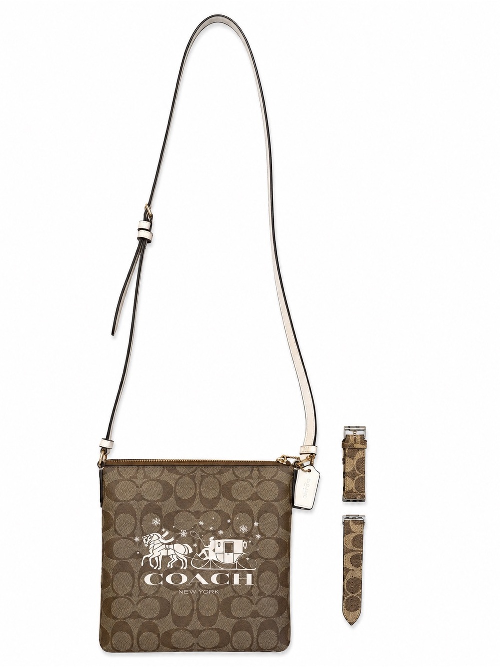 EUC Coach Rowan Crossbody Horse & Sleigh Canvas Bag + Apple Watch Band
